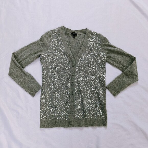 Talbots Sweater Women's Petite Gray Cardigan Wool/Angora Sequin Long Sleeve - Picture 3 of 4